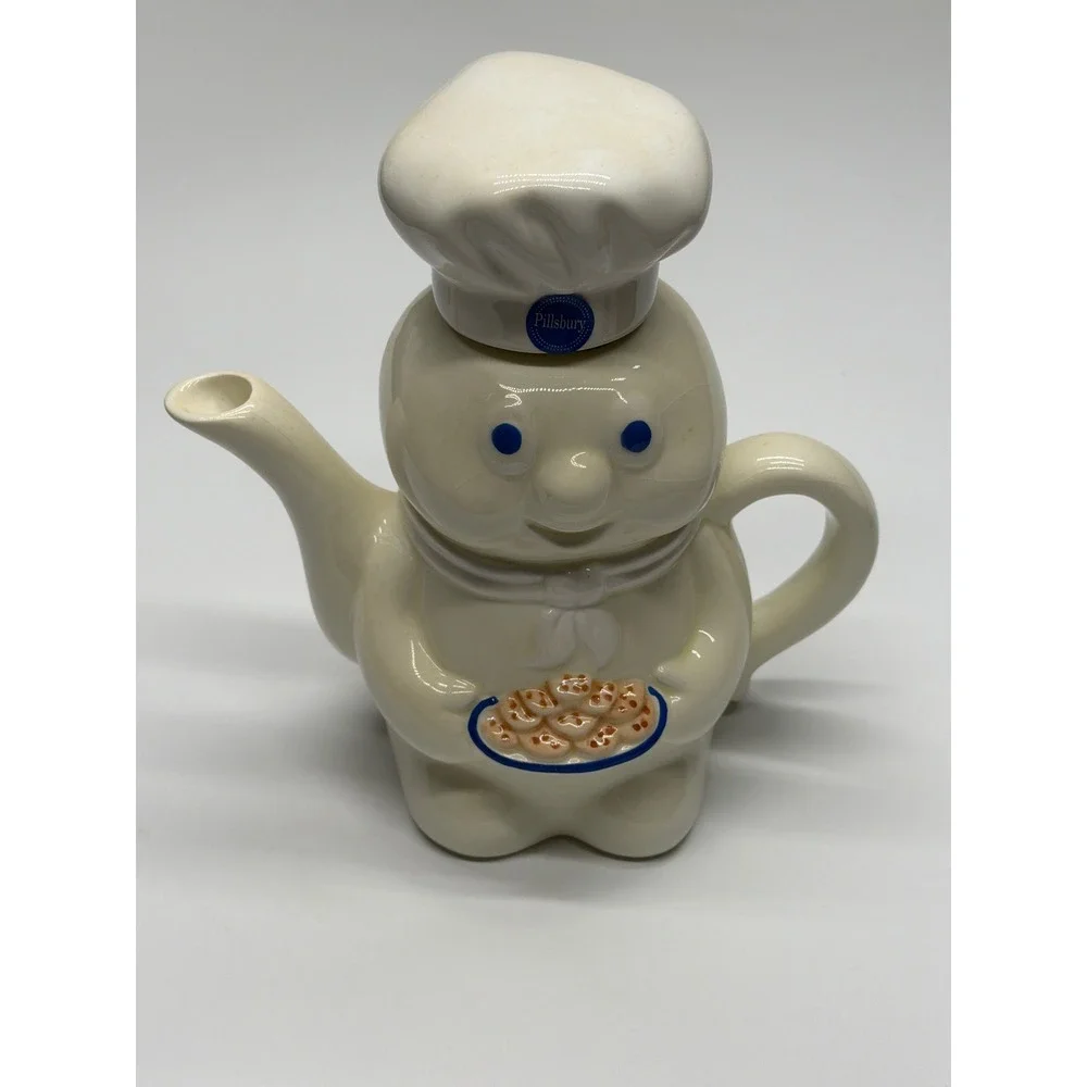 Pillsbury Doughboy Teapot Chef Holding Biscuits Ceramic Kitchen Collectible 1998